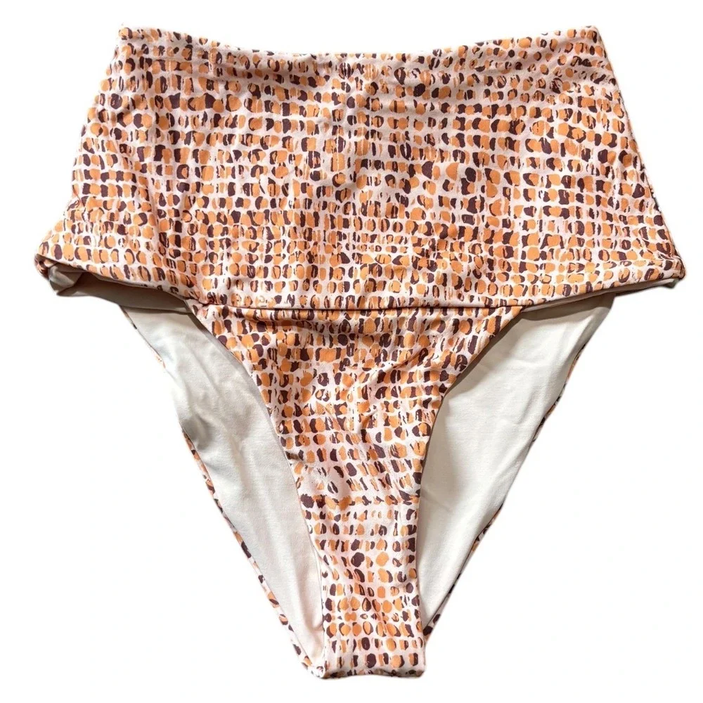 L*Space Womens High Waisted Bikini Bottoms Orange Brown Animal Abstract Print XS